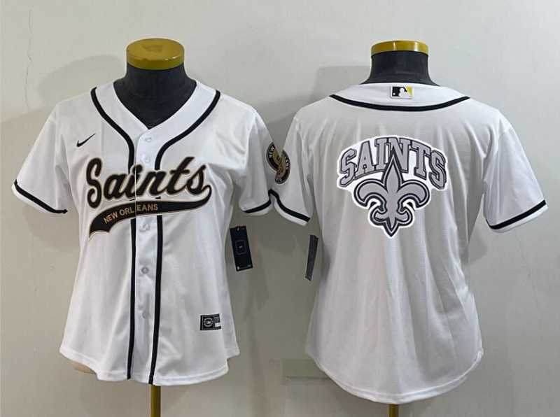 Women%27s New Orleans Saints White Team Big Logo With Patch Cool Base Stitched Baseball Jersey